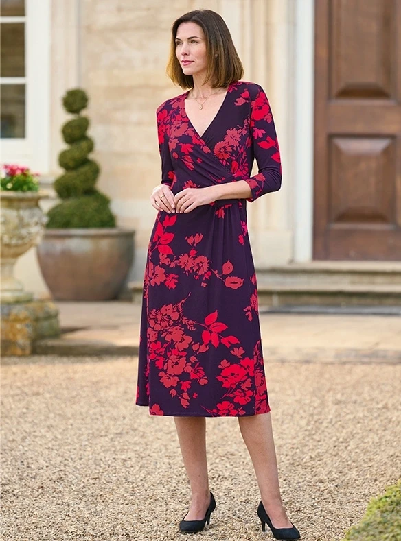 Robe croisée en jersey fleuri
