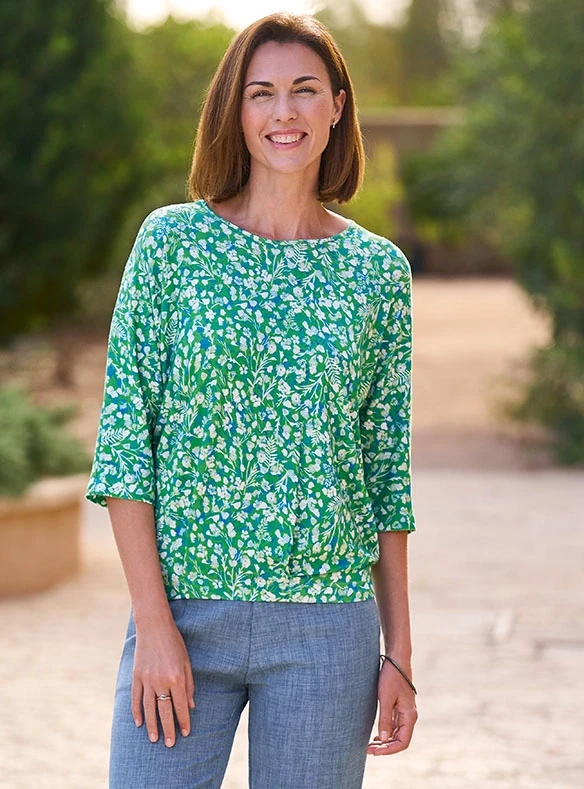 Blouse décontractée en jersey fleuri