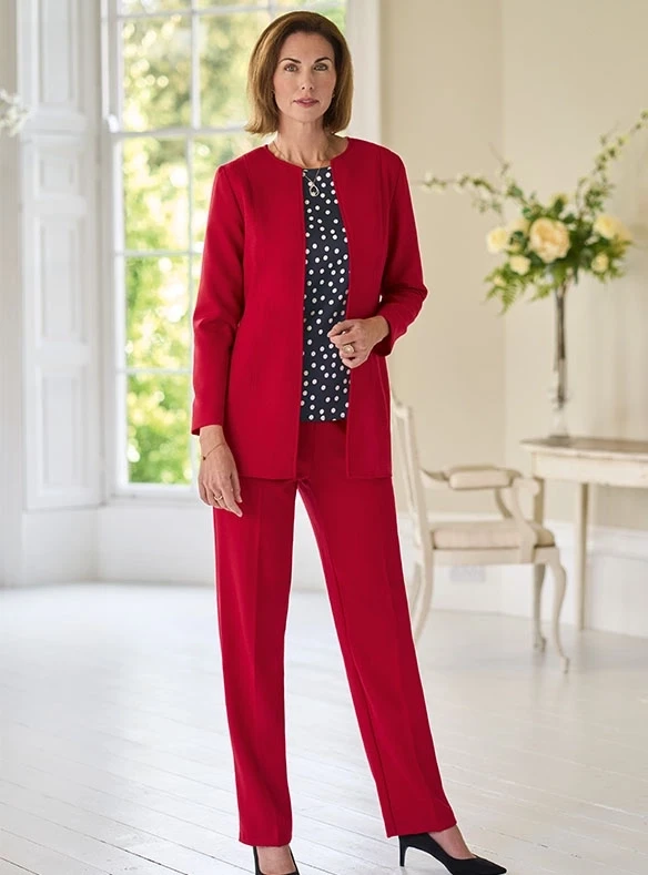 Veste sans col et pantalon pure laine