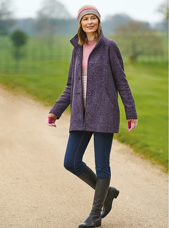 Manteau chevrons en laine mélangée