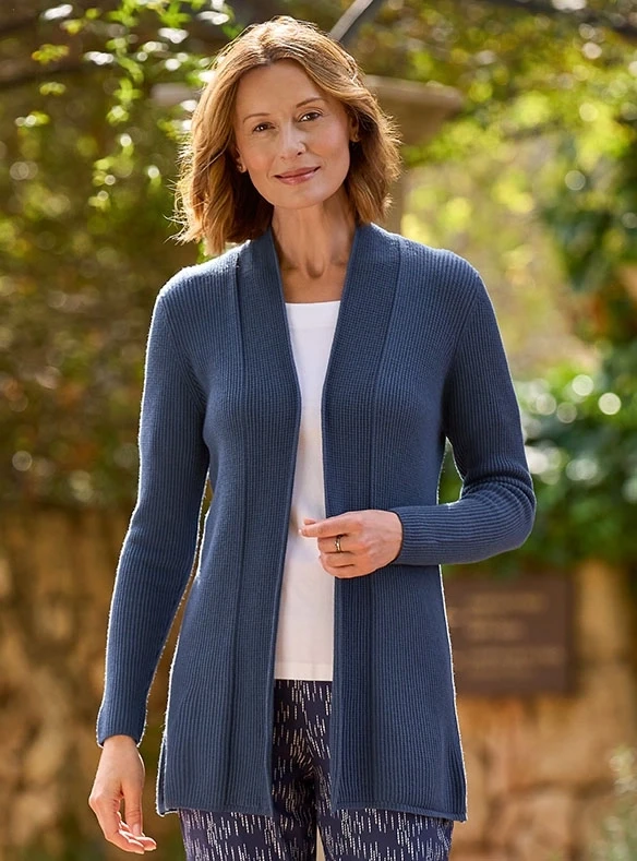 Cardigan côtelé en mérinos
