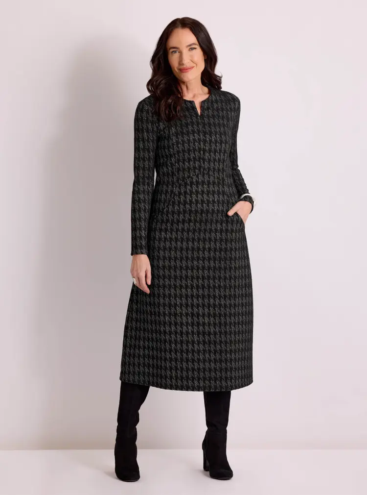 Robe en jacquard à motif pied-de-coq métallisé